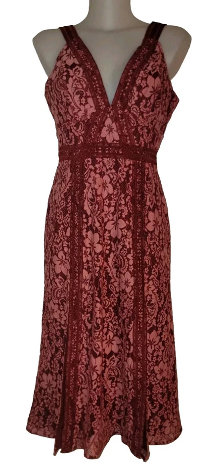 Anthropologie Keepsake Sz 4 Womens Burgundy Embroidered Lace Grunge Midi Dress - Image 2 of 4