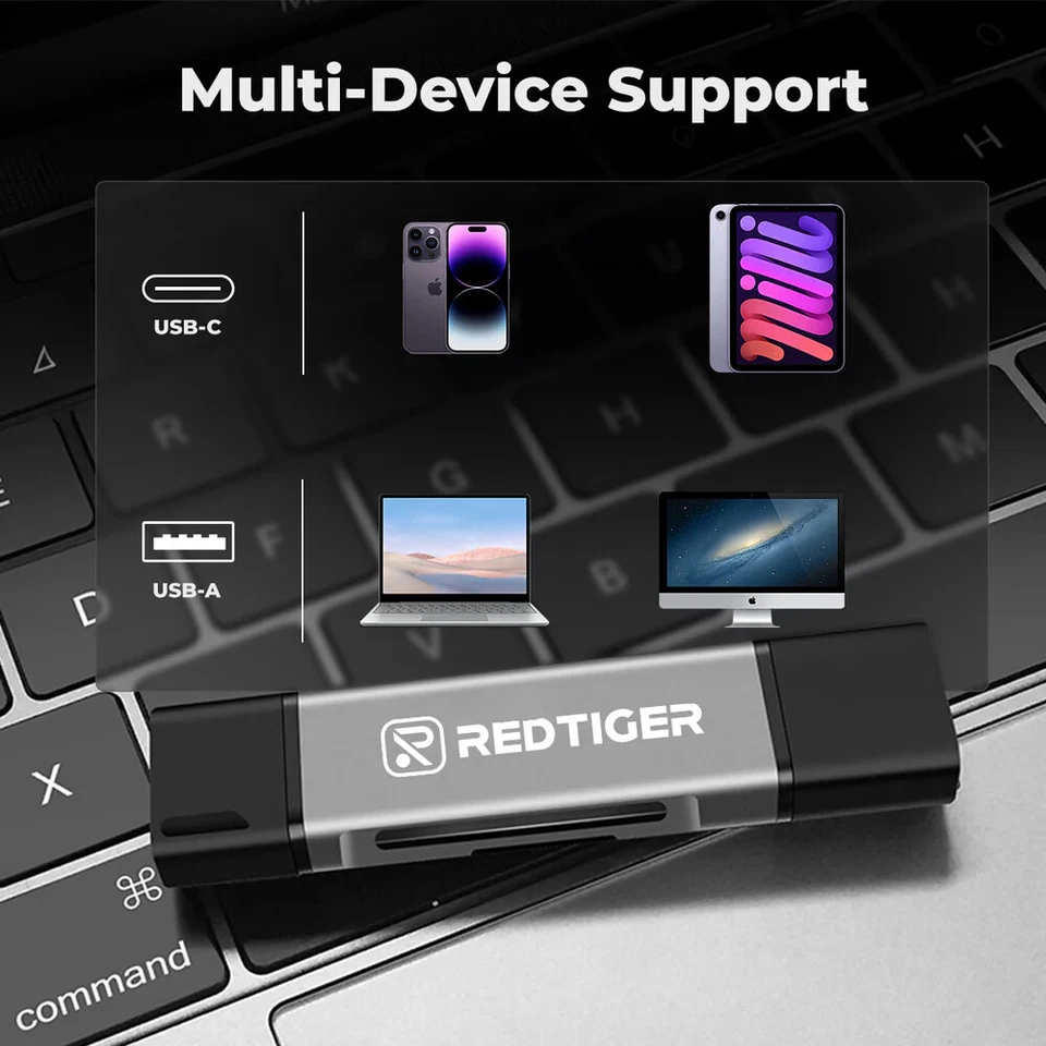 Lector de tarjetas 2 en 1 REDTIGER con interfaz USB-C y USB-A Foto 2 de 3