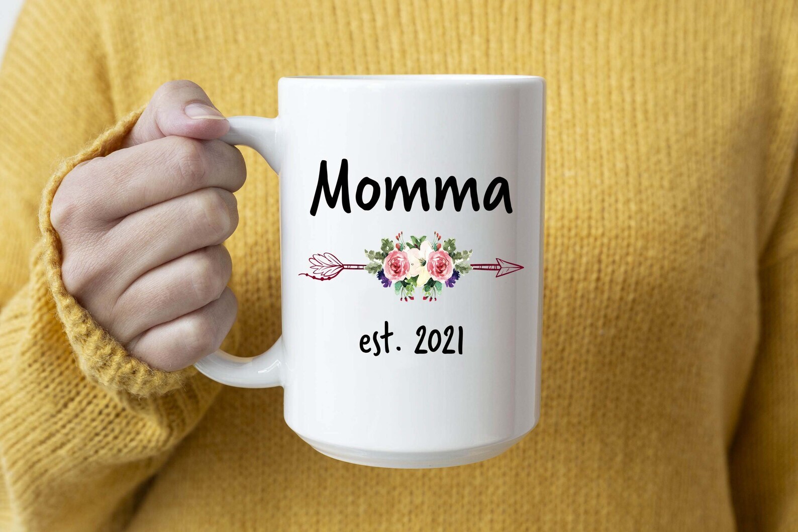 Momma Est 2021 Mug New Momma Arrow Coffee Mug Mug & Coaster Set Coffee Mug F