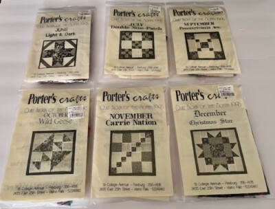 1995 Set of 6 Porter's Crafts Quilt Block of The Month Pattern & Fabric