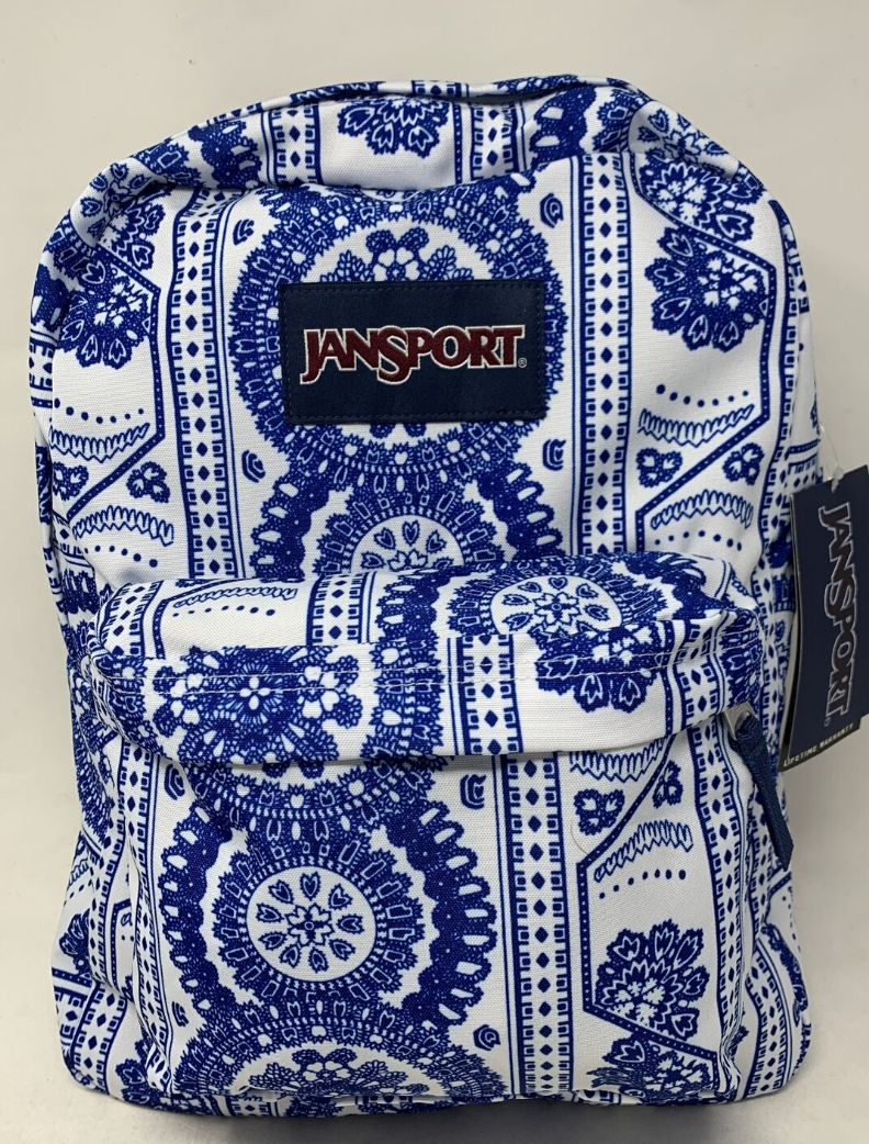 JANSPORT SUPERBREAK WHITE SWEDISH NEW USED BLUE & WHITE BACK PACK JANSPORT SUPERBREAK WHITE SWEDISH NEW USED BLUE & WHITE BACK PACK