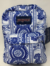 JANSPORT SUPERBREAK WHITE SWEDISH NEW USED BLUE WHITE BACK PACK