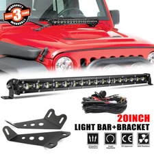 20'' LED Light Bar+Hood Mounting Brackets+2M Wire for Jeep Wrangler JK 2007-2017