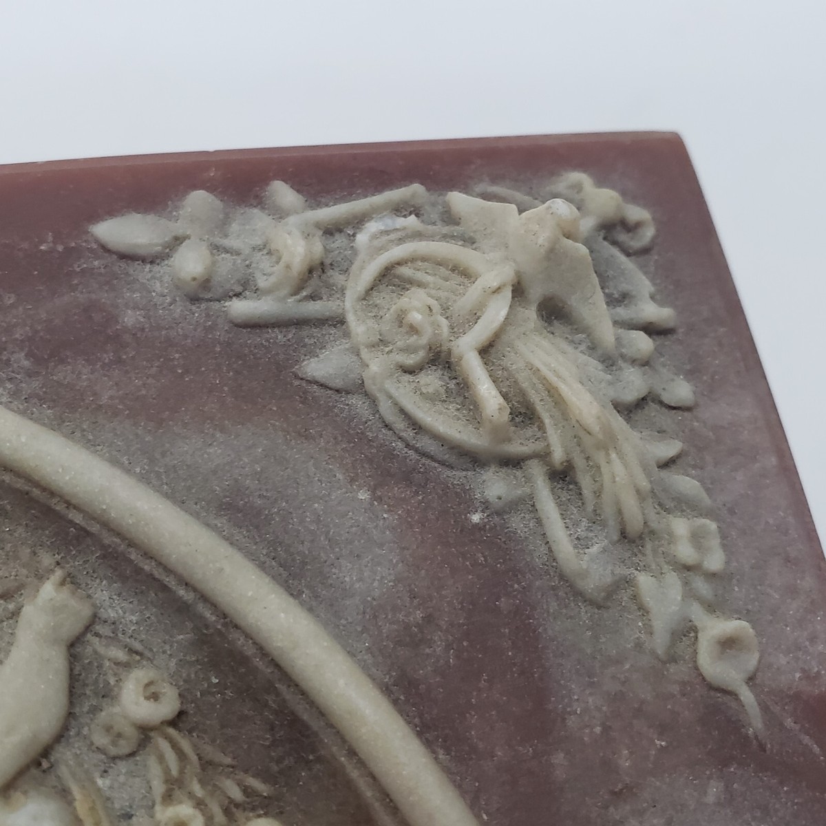 Vintage Incolay Stone Composite Jewelry Box With Tray Cherub