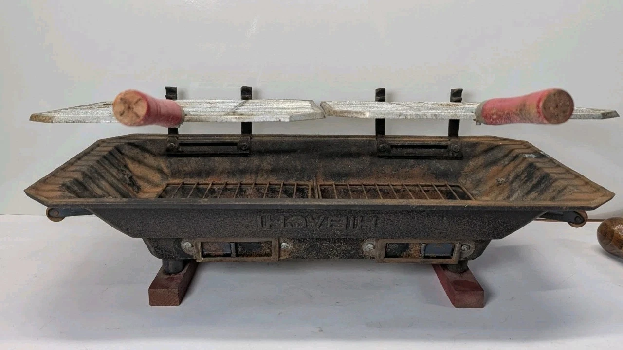 Vintage Genuine Hibachi Grill Stove Steel & Cast Iron Dual Rack Made In Taiwan