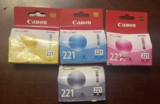 Genuine Canon 221 Black Cyan Magenta  Yellow Ink Cartridges Lot 0f 4