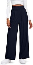 Women High Waisted Business Pants Elastic Waistband Loose Straight Leg Trousers