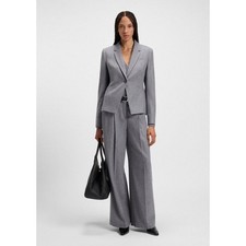 BOSS Hugo Boss Manteco Grey Wool Wide Leg Pleated Trousers Pants TIANA4 Size 14