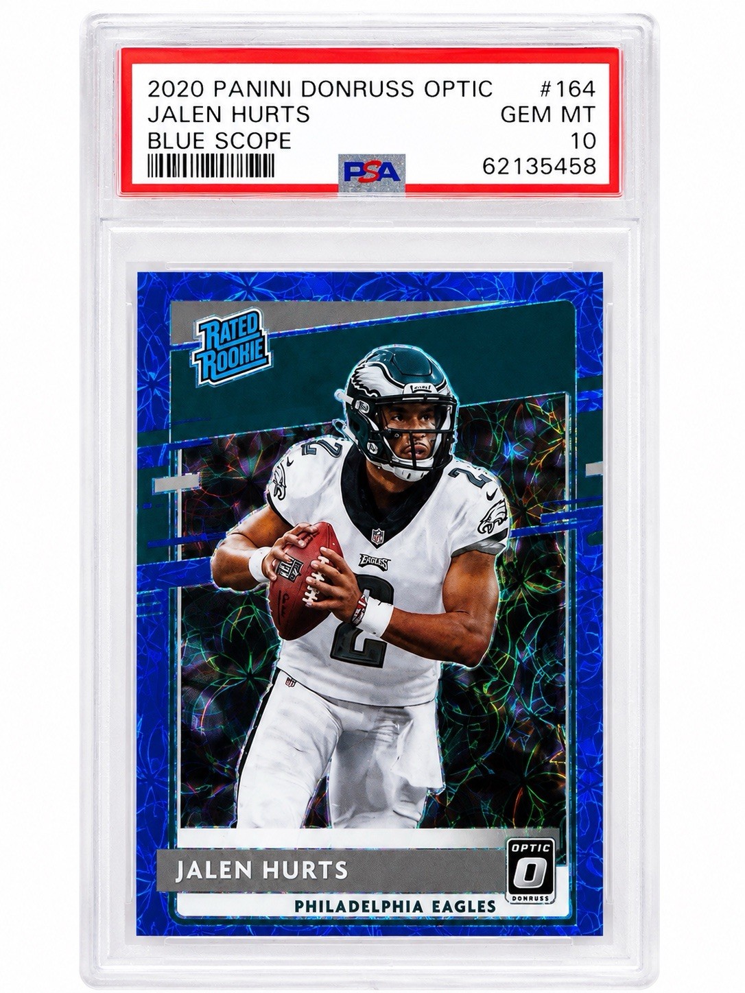 2020 Panini Donruss Optic Jalen Hurts Rated Rookie Blue Scope Prizm #164 PSA 10