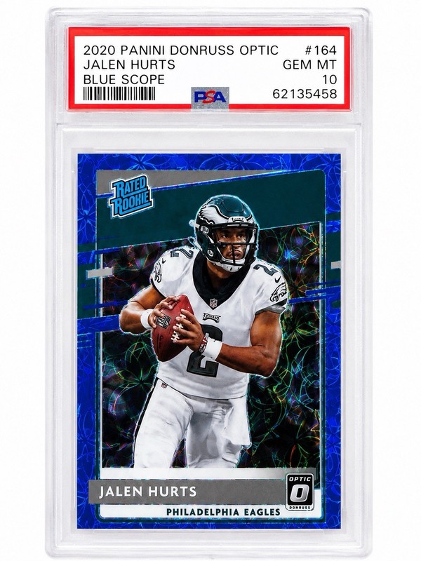 2020 Panini Donruss Optic Jalen Hurts Rated Rookie Blue Scope Prizm #164 PSA 10