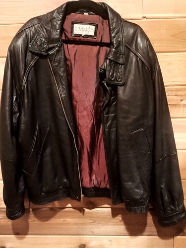 Leather Jacket Men's XL Joshua Ross Bomber Snap Sleeves and Collar, Just 2 flaws