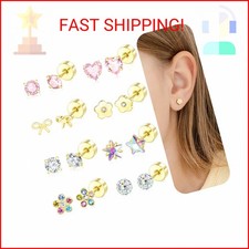 Toddler Earrings, 14k Gold Hypoallergenic Screw Back Earrings for Girls Kids Bab