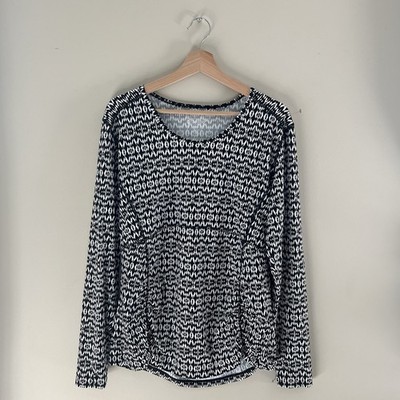 Coolibar Rash Guard Womens XL Blue Paisley Wavecrest Ruched Long Sleeve UPF 50+