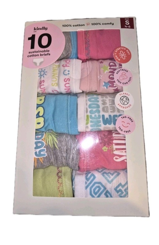 Kindly Girl's Size S 4-6 Cotton Briefs Underwear 10 Count NEW
