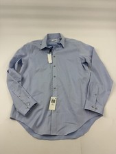 Calvin Klein Shirt Mens 16 34/35 Blue Herringbone Slim Fit Non Iron Dress Top