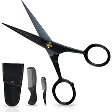 Professional 5-Inch German Steel Mustache Scissors & Grooming Essentials