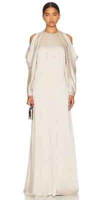 Jonathan Simkhai Caitlyn Draped Shoulder Champagne Crystal Chain Gown Sz 0