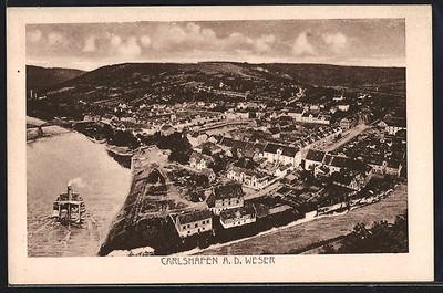 Ansichtskarte Carlshafen a. d. Weser, Dampfschiff auf der Weser 