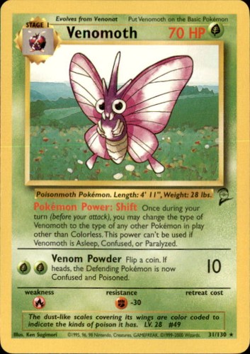 VENOMOTH 31/130 R BASE SET 2 POKEMON LP B2 2000 KEN SUGIMORI