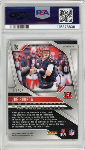 2024 Panini Prizm Joe Burrow #55 No Huddle Pink /25 PSA 9 - Picture 2 of 2