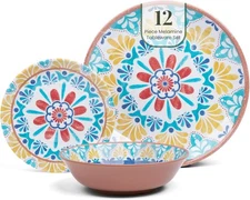 Larder & Vine 12-Piece Melamine Dinnerware Set: Durable, Lightweight, Break-Resi