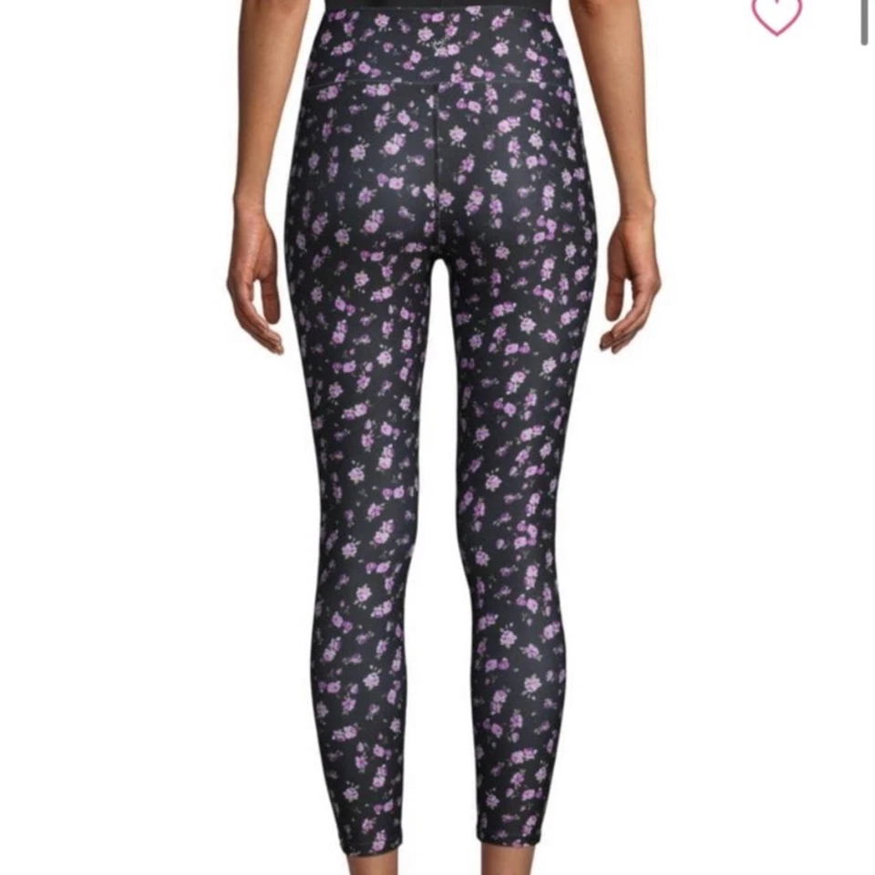 NUEVO CON ETIQUETAS Leggings Betsey Johnson Performance Negro Estampado Floral Tiro Alto Talla Pequeña Foto 2 de 4