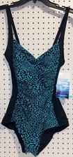 NWT Gabar Twisted Bra Teal Black Geometric Design 1 Piece Swimsuit Sizs 8