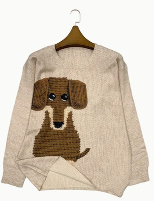 Damen Pullover mit Dackel Aufrduck Herbst Winter Pulli Strickpullover modern