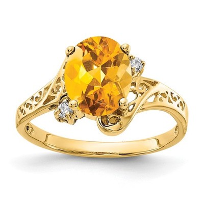 14k Yellow Gold 9x7mm Oval Cut Citrine And Diamond Engagement Ring Size 6