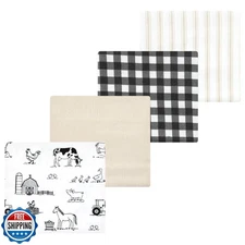Luvable Friends Hudson Baby Flannel Receiving Blankets 4pk, Neutral Farm Anim