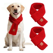 2Piece Knitted Dog Christmas Scarf  Bandana With Red Design For Medium