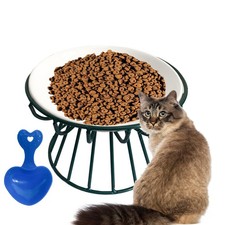 Ceramic Cat Bowls with Metal Stand,Elevated Cat Bowl Raised Kitten Food Water...