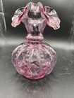 Fenton 1945-1949 Diamond Optic Double Crimped Ruffle Cranberry Rose Bowl Vase