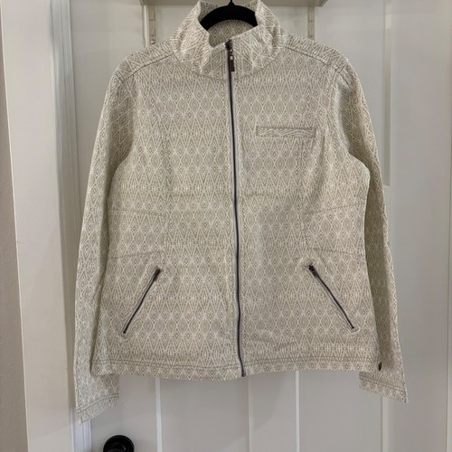 NWT Prana Kiana Organic Cotton Full Zip Jacket Womens Size Large Diamond Pattern
