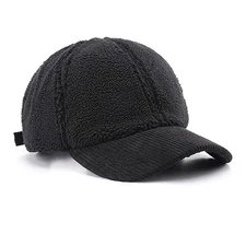  Fluffy Baseball Cap Women Corduroy Warm Hat Medium-Large Black