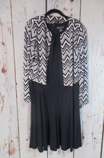 Jessica Howard 16 W XL Navy Blue Jersey Knit Stretch A-line Dress & Geo Jacket