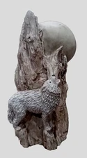 One-of-a-Kind Wolf Howling at the Moon Plaster/Clay Sculpture 11"x5" VINTAGE