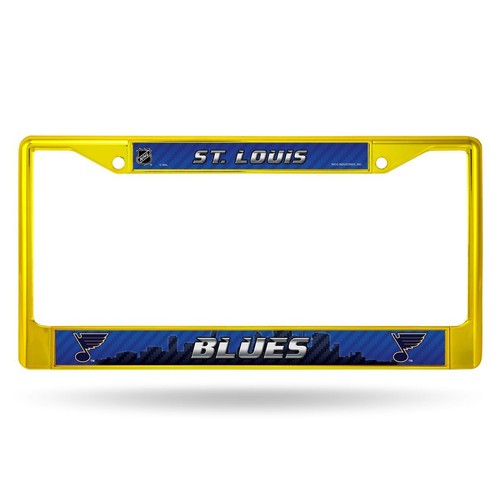St Louis Blues NHL (Set of 2) Yellow Painted Chrome Metal License Plate Frames - Picture 4 of 5