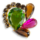 Vintage Glass Multicolor Faceted Rhinestone Brooch Pin
