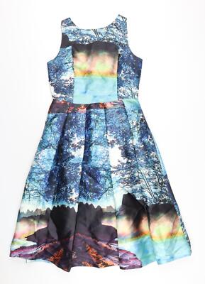 YAS Damen Mehrfarbig Geometrisches Polyester A-Linie Größe 10 Rundhals Reißverschluss
