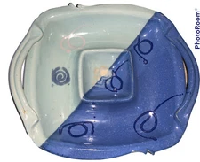 Chip and Dip Bowl Server with Handles Studio Art Pottery Glaze Blue Green Signed