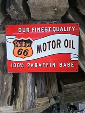VINTAGE PHILLIPS 66 MOTOR OIL PORCELAIN GAS STATION SIGN 12"  X 8"...