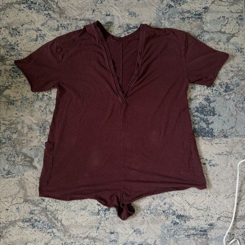 FP by Free People Movement Bodysuit Shorts Romper V Neck Maroon Womens Large