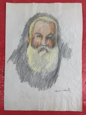 Claude Monet (Handmade) Drawing on paper signed and stamped mixed media