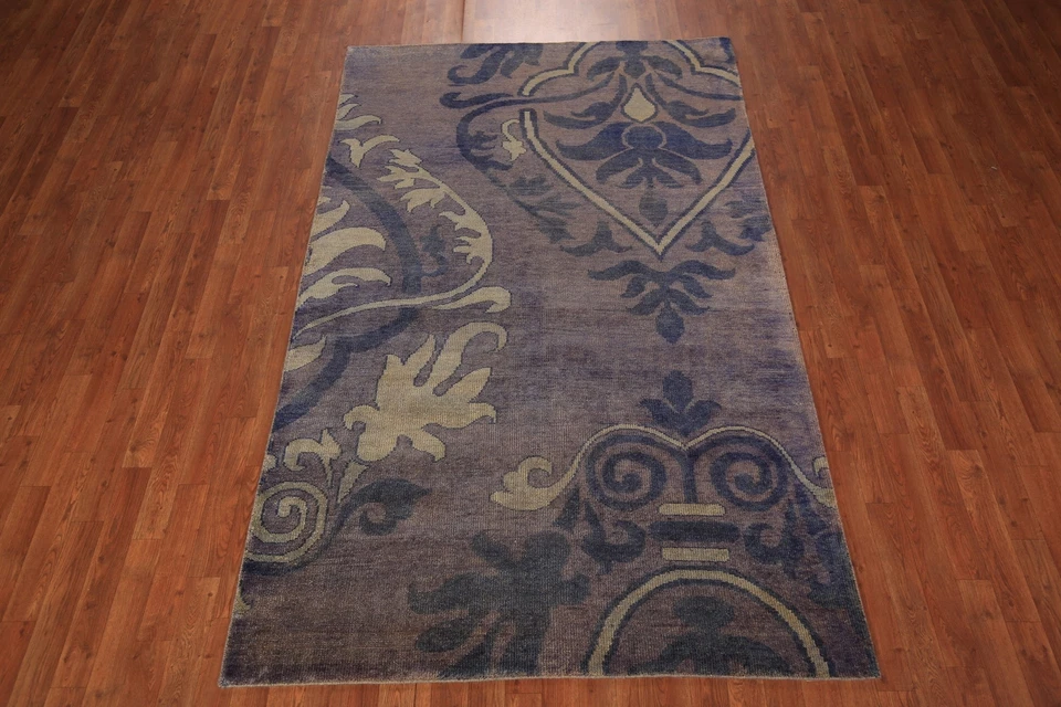 Abstract Indian Hand-knotted Wool Rug 5x8 ft Modern Design - Image 3 of 4