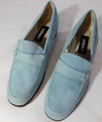 ladies blue suede loafers