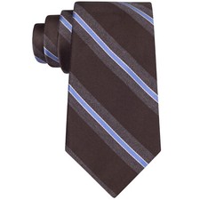 MICHAEL KORS Brown Blue Pala Stripe Silk Blend Classic Tie