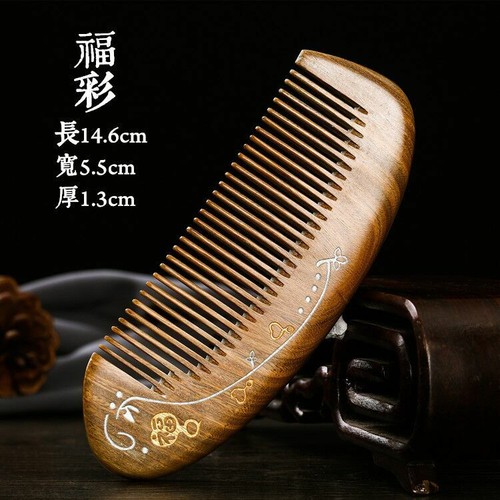 Peine antiestático hecho a mano de madera natural para el cuidado del cabello peine de madera verde sándalo - Imagen 7 de 8
