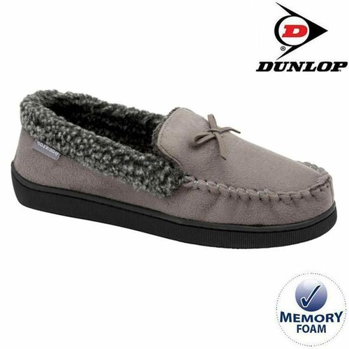 DUNLOP MENS MOCCASIN SLIPPERS FAUX SUEDE SHEEPSKIN LOAFERS WARM SHOES SIZES 7-13 - Picture 4 of 7