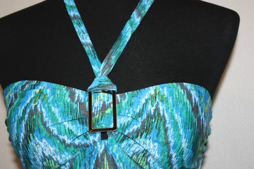 Island Escape Gr. 10 Neckholder Tankini Schwimmen Oberteil blau grün geometrisch leicht wattiert - Bild 2 von 6
